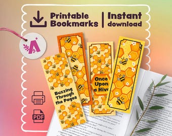 Marcapáginas de abejas imprimibles: Juego de panal para amantes de la lectura (Descarga PDF)