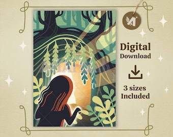 Impresión de Bosque Fantástico: Ilustración de Naturaleza Encantada (Descarga digital A4, A5, A6)