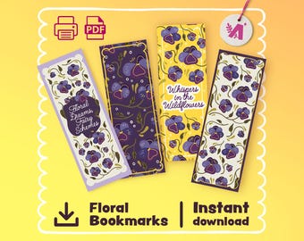 Marcapáginas de flores silvestres imprimibles: 4 marcadores florales en PDF para amantes de la jardinería / Estética Fairycore / Regalo de descarga instantánea