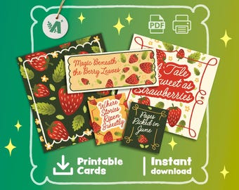 Juego de tarjetas de fresas: Diseños de bayas originales para diario (Descargar PDF)