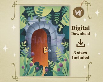 Impresión de Puerta de Jardín Encantada: Arte de entrada caprichoso (Descarga digital en tamaños A4/A5/A6)