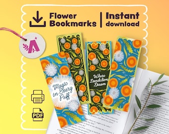 Marcapáginas de diente de león imprimibles: regalo de lectura botánica de verano (juego de 4, descarga PDF)