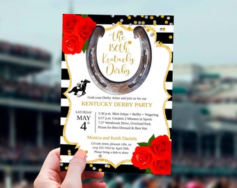 Kentucky Derby Party Invitation, Preppy Hat Derby Day Invitation, Run For the Roses, Classy Derby Invite, Derby Horse Invitation