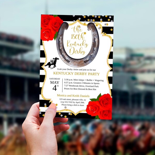 Kentucky Derby Party Invitation, Preppy Hat Derby Day Invitation, Run For the Roses, Classy Derby Invite, Derby Horse Invitation