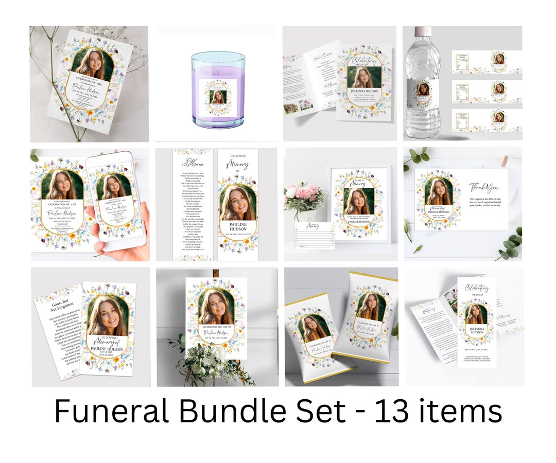 Wildflowers Funeral Template Bundle Memorial Stationery Set Etsy