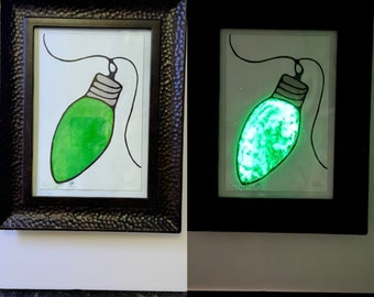 Christmas Light Painting - Glow in the Dark - Framed Original 5X7