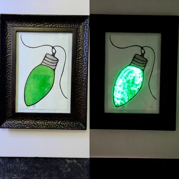 Christmas Light Painting - Glow in the Dark - Framed Original 5X7