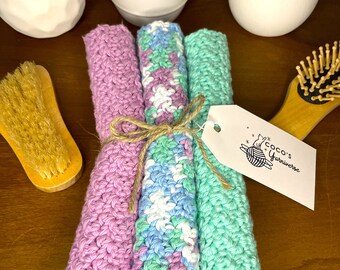 Set of 3 Crocheted Wash/Dish cloths | 100% cotton | Eco-friendly | Housewarming gift | Hostess gift | Shower gift | Mothers Day gift