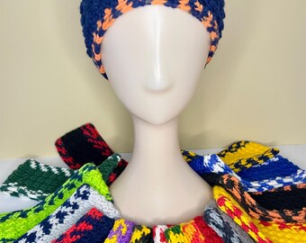 Calentador de orejas de crochet con colores de equipo: diadema deportiva personalizable, espíritu de equipo, día de juego, adulto/adolescente