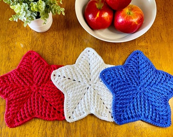 Set of 3 Crocheted Star Wash/Dish cloths | 100% cotton | Eco-friendly | Housewarming gift | Hostess gift | Shower gift | 4th of July