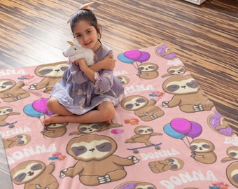 Personalized Sloth Blanket, Custom Sloth Blanket, Customized Name Gift, Unique Bedroom Decor, Baby Birthday Gift, Personable Nursery Blanket