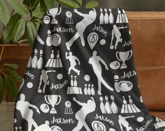 Personalized Bowling Blanket, Custom Bolwers Throw, Customized Name Gift, Kidsroom Decor, Professional Bowler Gift, Boy Blanket, Hobby Gift