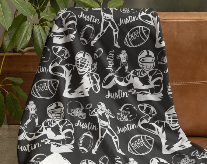 Personalized Football Blanket, Custom Football Player Blanket, Customized American Football Sherpa Throw, All Over Print Throw, Gift for Him