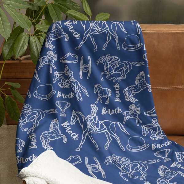 Personalized Horse Riding Blanket, Custom Horse Rider Throw, Customized Name Gift, Kidsroom Decor, Blanket for Kids, Back to School Gift