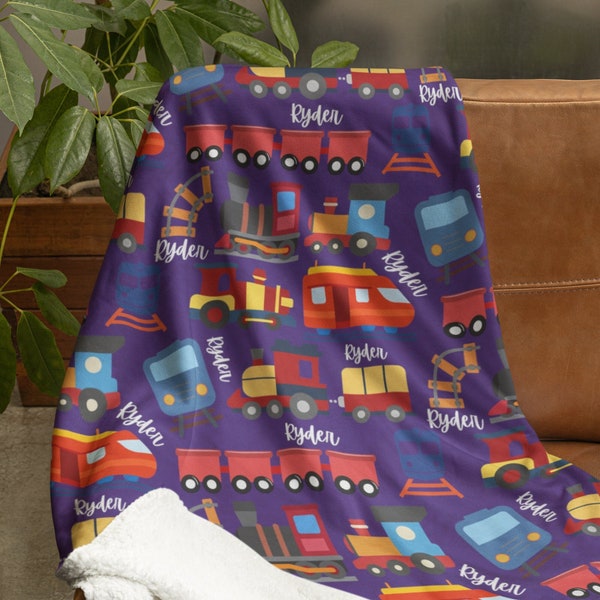 Personalized Train Blanket, Custom Train Lover Throw, Customized Name Gift, Unique Kidsroom Decor, Blanket for Kids, Back to School Gift