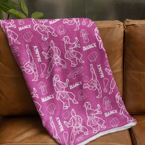 Personalized Karate Kids Blanket, Custom Karate Girl Blanket, Customized Karate Sherpa Throw, Sports All Over Print Throw, Bday Gift for Her