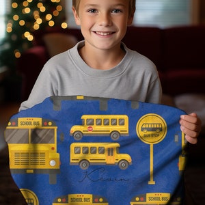 Personalized School Bus Blanket, Cozy Blanky, Best Gift for Back to School, Birthday Gift for Best Friend, Students, Parents, Kidsroom Decor