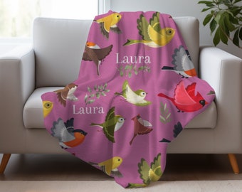Personalized Birds Blanket, Customized Birds Blanket, Custom Name Blanket, Trendy Customized Home Decoration, Custom Birthday Gift For Her