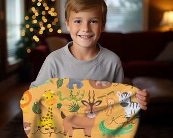 Personalized Safari Animals Blanket, Customized Jungle Animal Blanket, Custom Name Blanket, Customized Home Decoration, Custom Birthday Gift