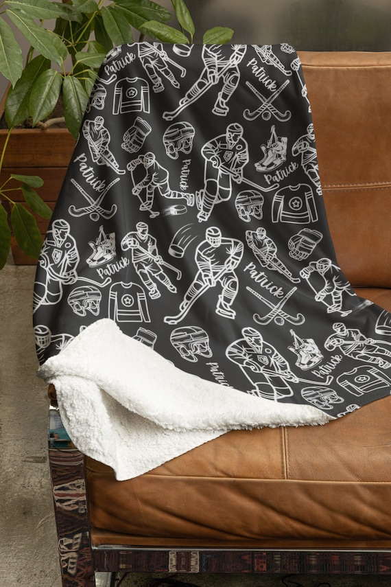 Personalized Hockey Player Blanket, Custom Hockey Fan Throw, Customized Name Gift, Kidsroom Decor, Blanket for Boys, Back to School Gift