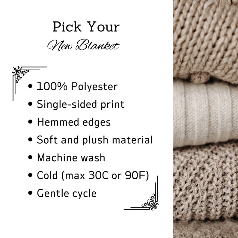 Pu&ograve; includere: Primo piano di una pila di coperte morbide e soffici. Le coperte sono realizzate in 100% poliestere e hanno una stampa su un solo lato. Sono lavabili in lavatrice a freddo con un ciclo delicato.  Scegli la tua nuova coperta.
