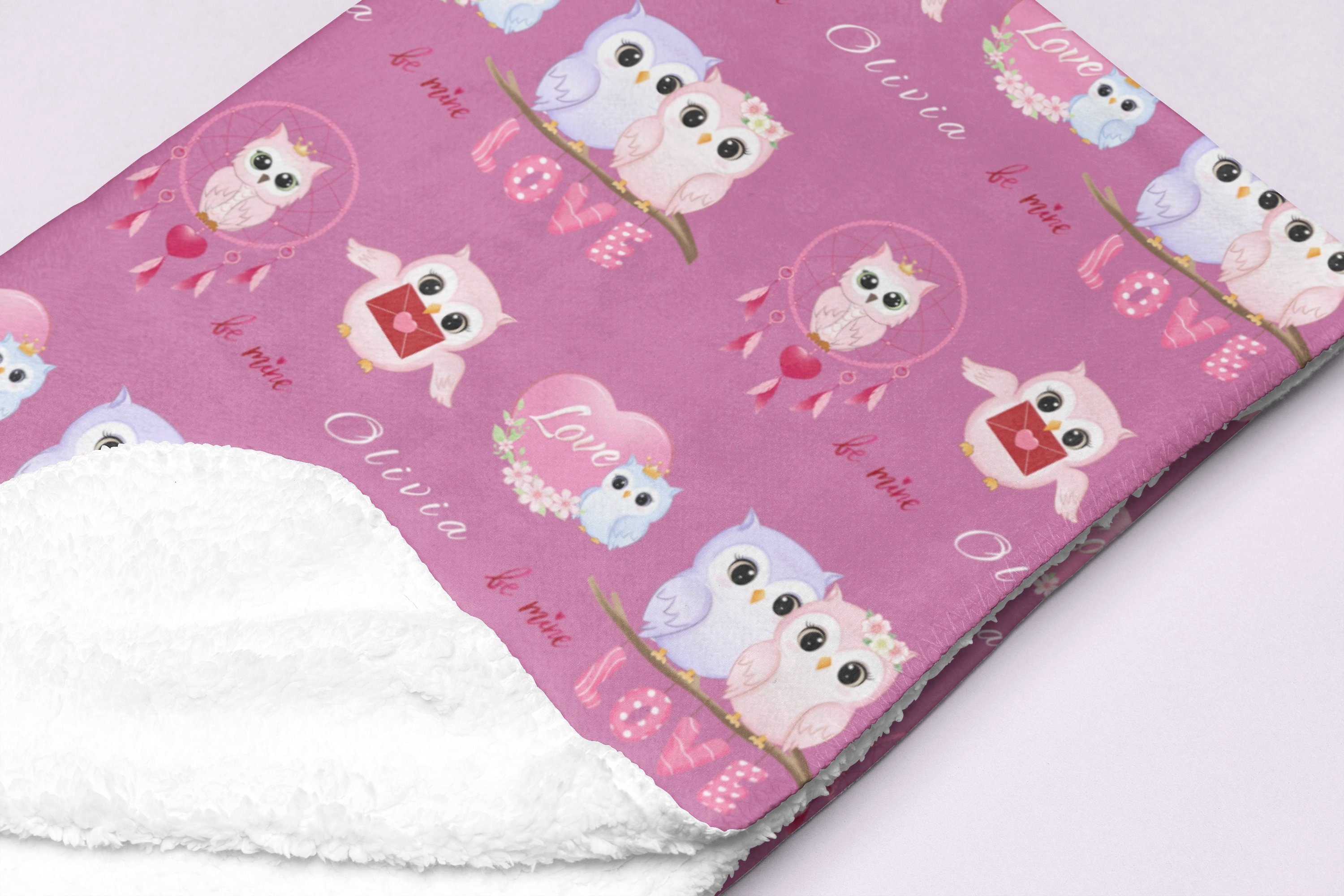 Personalized Valentines Day Blanket for Owl Lover, Custom Name Blanky, Couple Birthday Gift, Lovers 