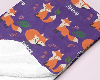 Personalisierte Cartoon Fuchs Decke, Benutzerdefinierte Name Fuchs Decke, Individuelle Kuschelige Decke, Geschenk für Fuchs-Liebhaber, Schulanfang, Fuchs Kinderzimmer Überwurf