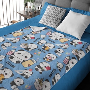 Personalized Panda Blanket, Custom Baby Panda Blanket, Customized Panda Bear Throw, All Over Print Throw, Kidsroom Bedding, Gift for Kids