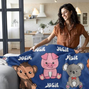 Personalized Baby Animal Blanket, Custom Animal Blanket, Customized Cute Animal Throw, All Over Print Throw, Kidsroom Bedding, Gift for Kids