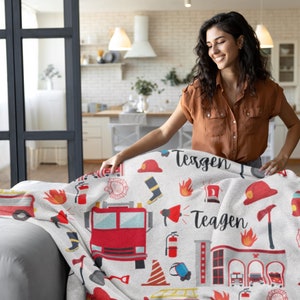 Coperta personalizzata per pompiere, coperta personalizzata in minky per pompiere, coperta personalizzata in sherpa per caserma dei pompieri, decorazioni per il ritorno a scuola, regalo di compleanno per bambino