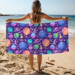Custom Galaxy Beach Towel, Summer Vacation Towel, Customized Towel, Custom Name Hand Towel, Summer Vacation Gift, Galaxy Traveling Gift