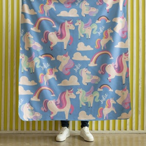 Customized Unicorn Blankie, Personalized Retro Unicorn Blanket, Magical Unicorn Throw, Birthday Gift to Granddaughter, Bday Gift for Her image 5