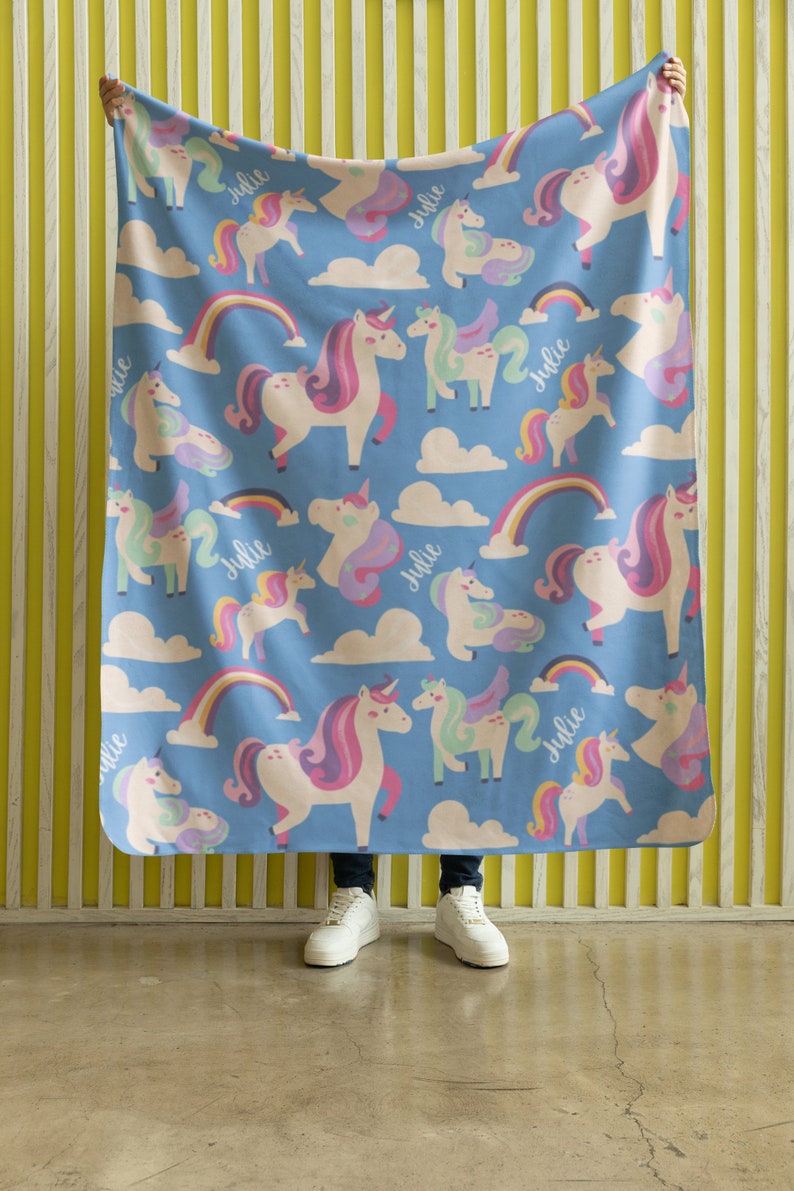 Customized Unicorn Blankie, Personalized Retro Unicorn Blanket, Magical Unicorn Throw, Birthday Gift to Granddaughter, Bday Gift for Her image 5