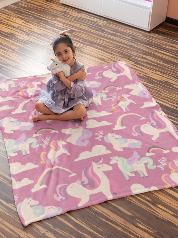 Customized Unicorn Blankie, Personalized Retro Unicorn Blanket, Magical Unicorn Throw, Birthday Gift to Granddaughter, Bday Gift for Her