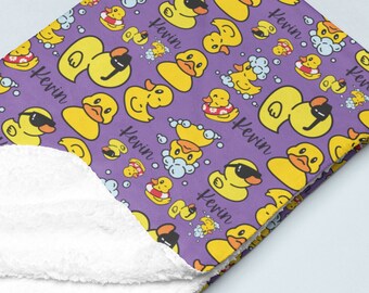Personalized Rubber Duck Blanket, Customized Yellow Duck Throw, Custom Name Throw, Kids Room Decor, Duck Nursery Blanket, Duck Baby Blankie