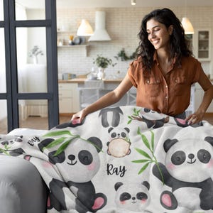 Personalized Baby Panda Blanket, Custom Cute Panda Minky Blanket, Customized Baby Animal Sherpa Blankie, Baby Shower Gift, Cute Kawaii Throw