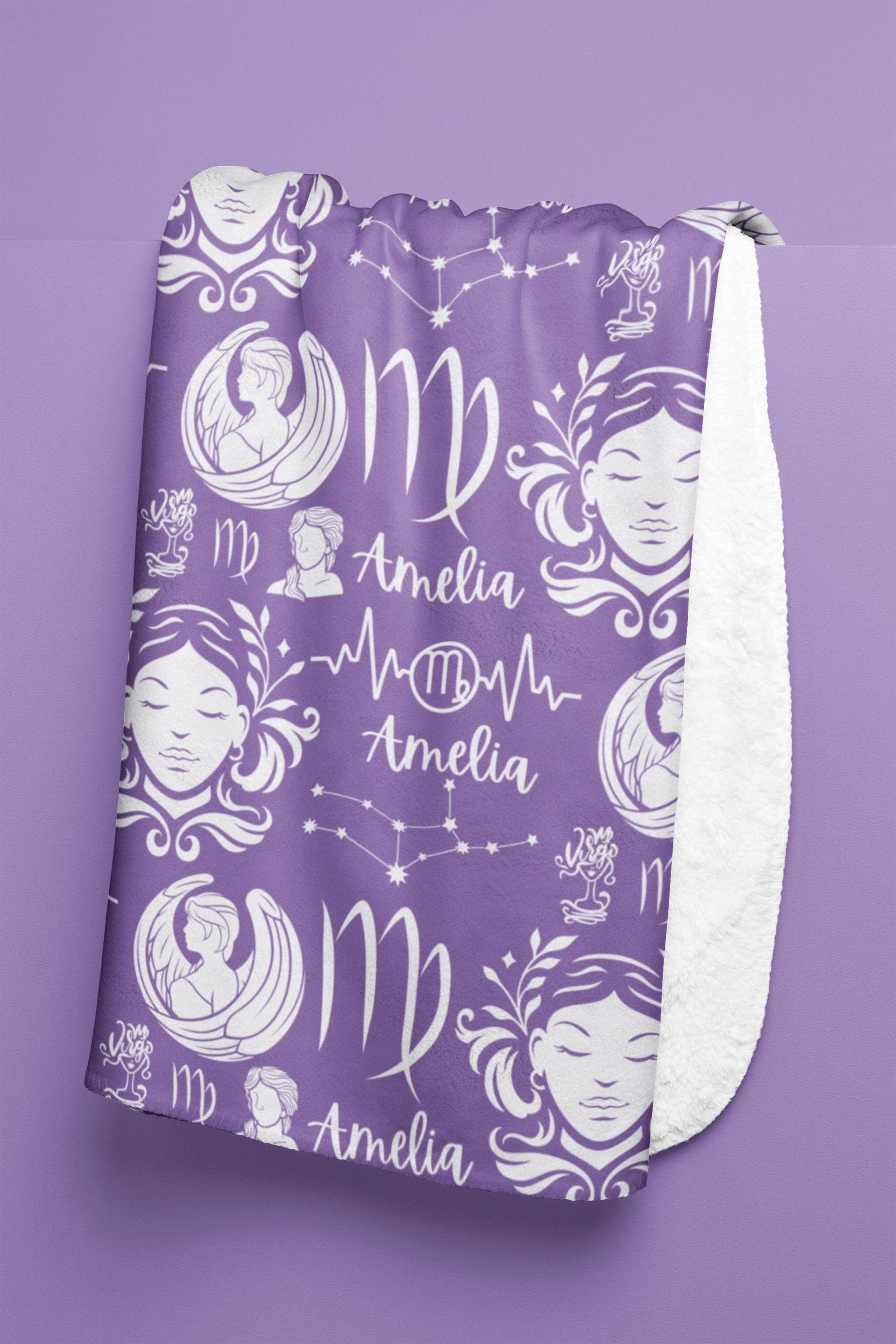 NICEFORNICE Personalisierte Jungfrau-Decke - Flanell, 152,4 X 203,2 Cm, Gemütlicher Überwurf, Geschenk Für Sternzeichen-Fans