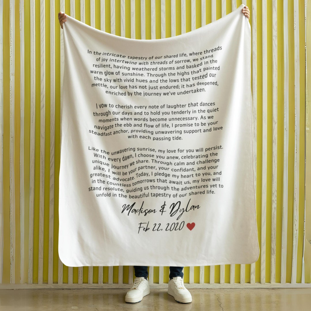 Custom Wedding Vow Blanket, Memorable Engagement Gift, Personalized