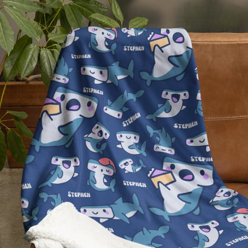 Shark Pattern Print Hooded Blanket