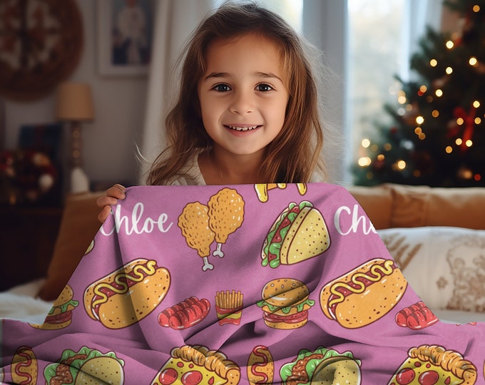 Junk Food Blanket for Foodie, Movie Night, Watch TV, Junk Food Lover Gift for Special Occasion, Birthday Gift for Pizza Lover, Fast Food