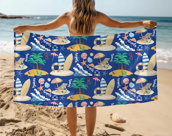 Toalha de praia de verão personalizada, presente personalizado para férias na ilha, toalha de piscina com nome personalizado, presente para despedida de solteira, toalha de praia boho grande
