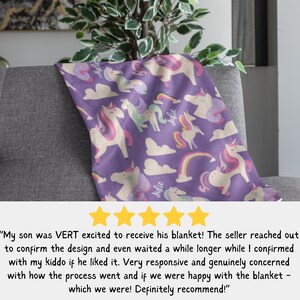 Customized Unicorn Blankie, Personalized Retro Unicorn Blanket, Magical Unicorn Throw, Birthday Gift to Granddaughter, Bday Gift for Her image 2