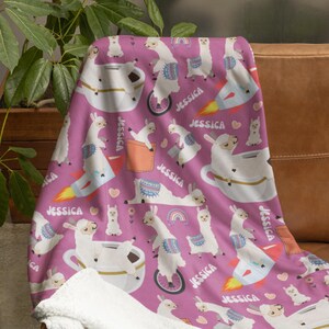 Personalized Llama Blanket, Custom Alpaca Blanket, Customized Cartoon Llama Throw, All Over Print Throw, Kidsroom Bedding, Cute Llama Gift