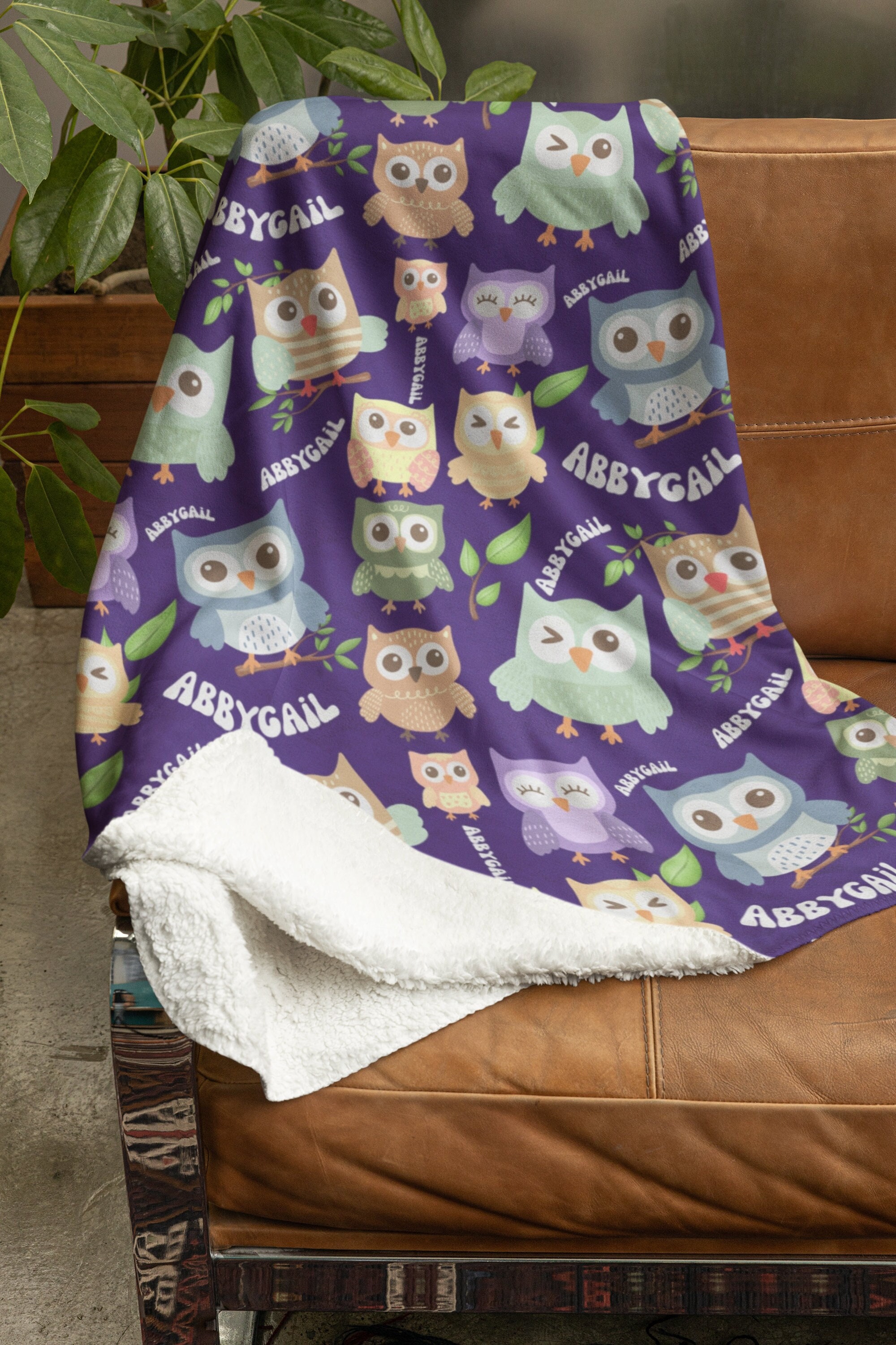 Personalized Owls Blanket, Custom Animal Throw, Customized Name Gift, Kidsroom Decor, Blanket for Gi