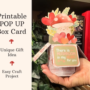 Idée cadeau imprimable de carte pop-up de la Saint-Valentin pour les amoureux, kit d'impression et de fabrication PDF champignons mignons, carte de voeux drôle des bois, projet Cricut
