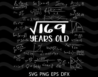 Square Root of 169:A Milestone Celebration Design | 13th Birthday | 13 Years old | Silhouette SVG PNG Cutting File Cricut Digital Download