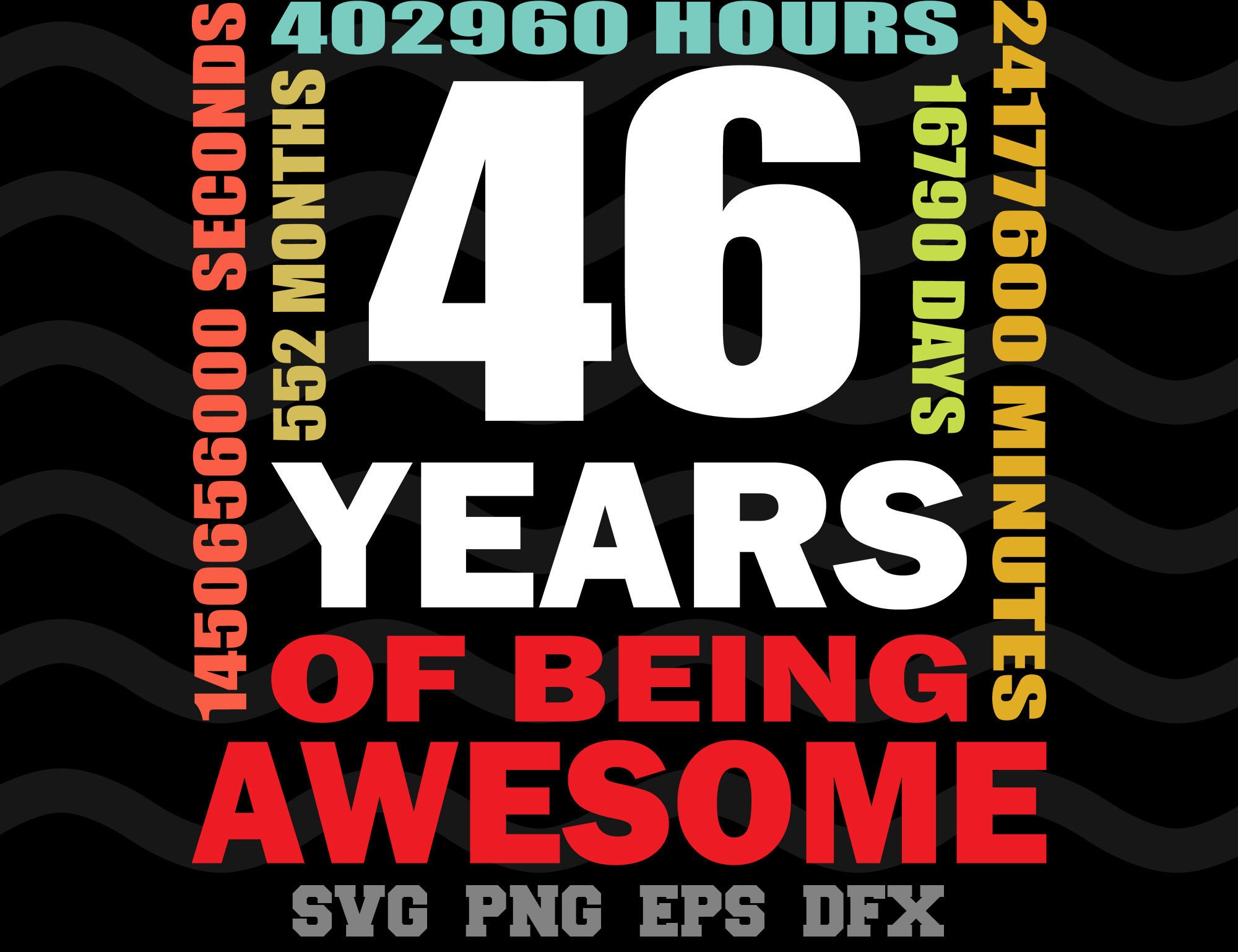 46th Birthday SVG 46Years Of Being Awesome Happy Birthday Design Silhouette SVG PNG Cutting File Cricut Digital Download