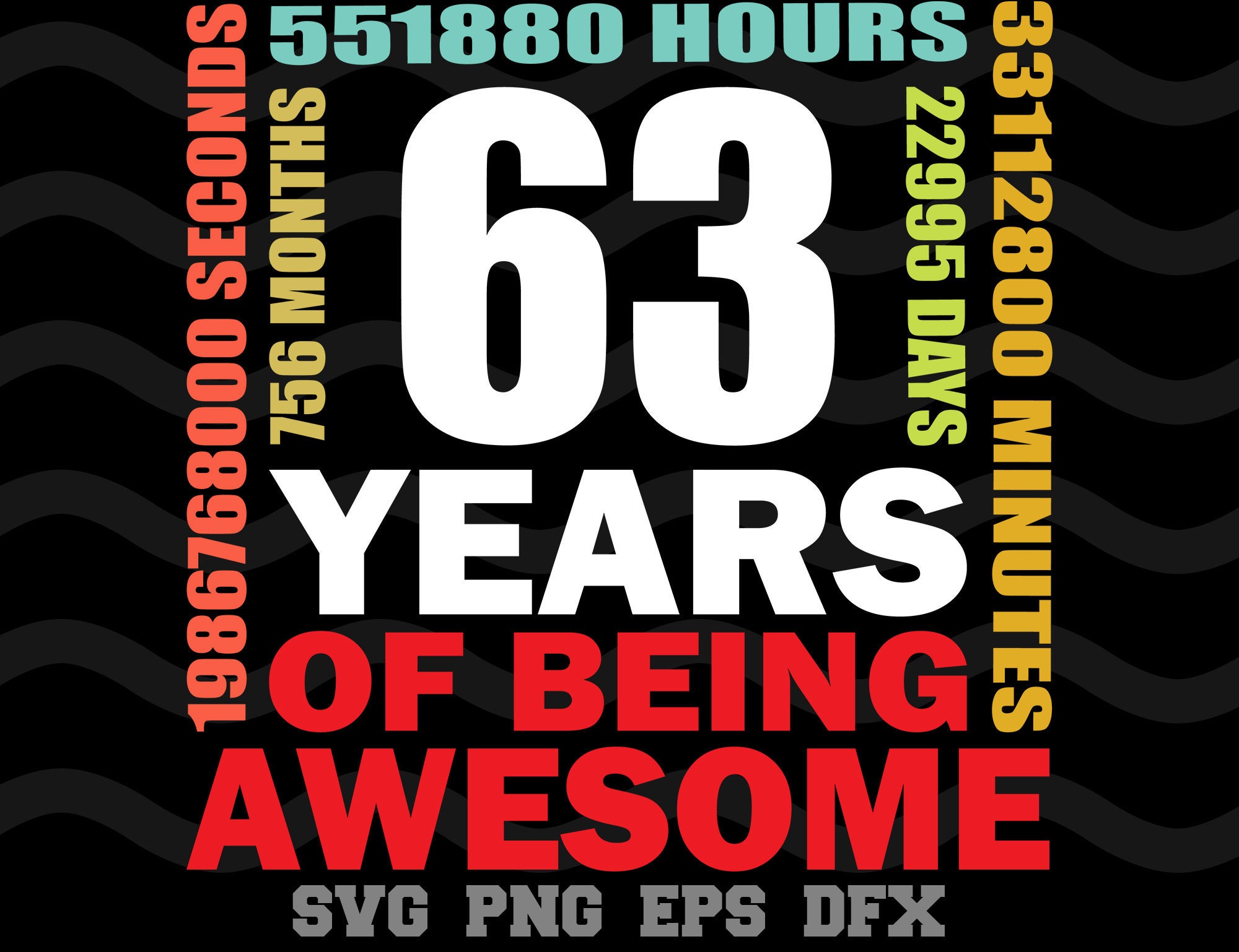 63rd Birthday SVG 63 Years Of Being Awesome Happy Birthday Design Silhouette SVG PNG Cutting File Cricut Digital Download