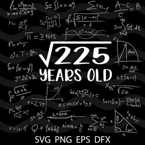 Square Root of 225:A Milestone Celebration Design | 15th Birthday | 15 Years old | Silhouette SVG PNG Cutting File Cricut Digital Download