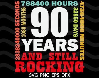 90th Birthday SVG 90Years And Still Rocking Happy Birthday Design Silhouette SVG PNG Cutting File Cricut Digital Download